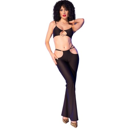 CHILIROSE - CR 4851 CONJUNTO DE TOP E LEGGING PRETO COM ACESSÓRIOS DOU