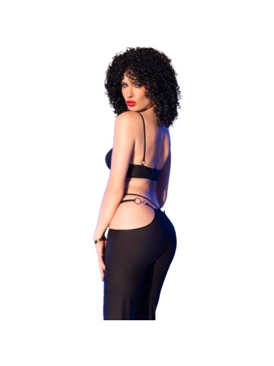 CHILIROSE - CR 4851 SET TOP NEGRO Y LEGGINS CON COMPLEMENTOS DORADOS L
