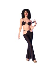CHILIROSE - CR 4851 SET TOP NEGRO Y LEGGINS CON COMPLEMENTOS DORADOS L