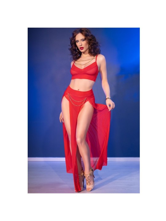 CHILIROSE - CR 4850 RODE TOP EN LEGGINGS SET MET GOUDEN ACCESSOIRES L