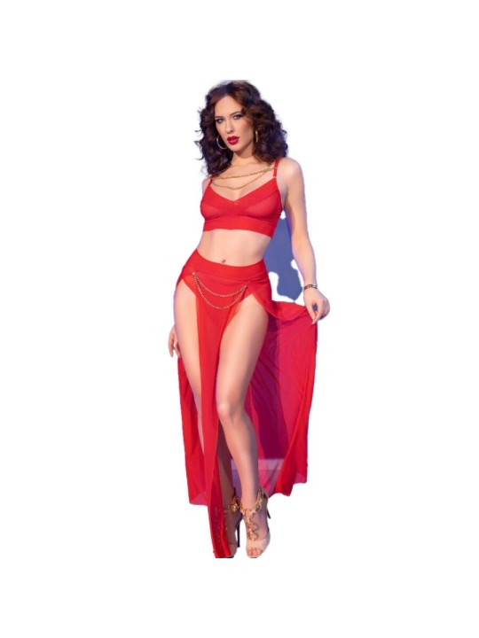 CHILIROSE - CR 4850 CONJUNTO DE TOP E LEGGING VERMELHO COM ACESSÓRIOS 