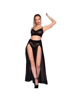 CHILIROSE - CR 4672 ZWARTE TOP, ROK EN TRIM MET GOUDEN KETTINGEN XL