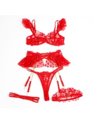 SUBBLIME - 957513 CONJUNTO DE SUTIÃ E LIGA DE RENDA VERMELHO L/XL