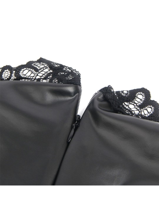 SUBBLIME - 957544 ABITO IN PELLE CON COLLO IN PIZZO NERO S/M