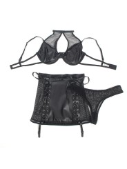 SUBBLIME - 957599 CONJUNTO DE SUTIÃ E SAIA DE COURO PRETO L/XL