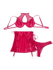 SUBBLIME - 957612 LEDEREN BH EN ROK SET ROOD L/XL
