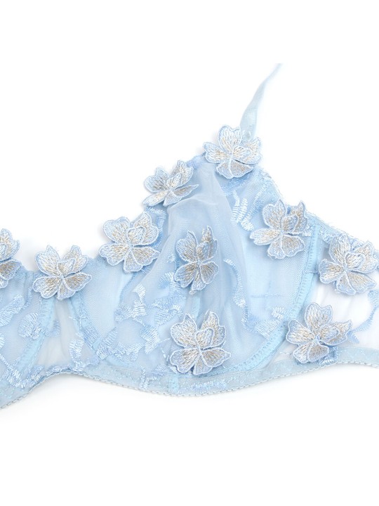 SUBBLIME - 957629 BLOEM GEBORDUURDE BH EN SLIPJE SET HEMELBLAUW S/M