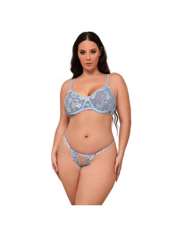 SUBBLIME - 957636 COMPLETO REGGISENO E SLIP RICAMATI A FIORI AZZURRO C