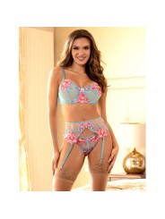 SUBBLIME - 957643 FLOWER EMBROIDERED BRA AND GARTER BELT SET PINK S/M