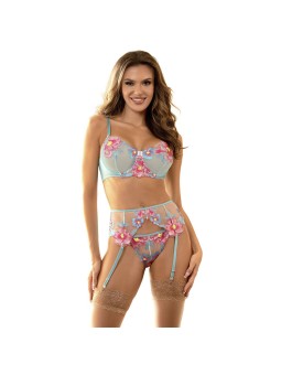 SUBBLIME - 957650 BLOEM GEBORDUURDE BH EN KOUSENBAND SET ROZE L/XL