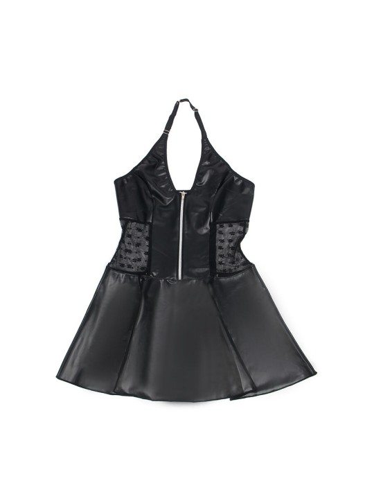 SUBBLIME - 957704 VESTIDO DE CUERO CON CREMALLERA Y ENCAJE NEGRO S/M