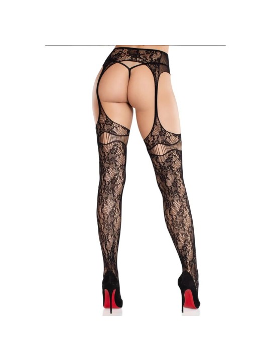LEG AVENUE - MEDIAS DE ENCAJE CON LIGAS NEGRO