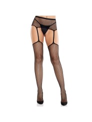 LEG AVENUE - SPITZENSTRÜMPFE MIT KREUZ UND STRUMPFGÜRTEL SCHWARZ