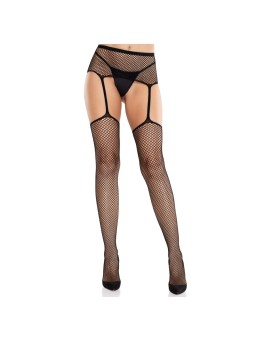 LEG AVENUE - BAS EN DENTELLE AVEC CROIX ET PORTE-JARRETELLES NOIR