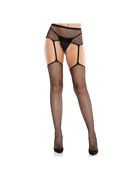 LEG AVENUE - SPITZENSTRÜMPFE MIT KREUZ UND STRUMPFGÜRTEL SCHWARZ