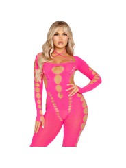 LEG AVENUE - ROZE BODYSTOCKING MET OPEN RUG, ONE SIZE