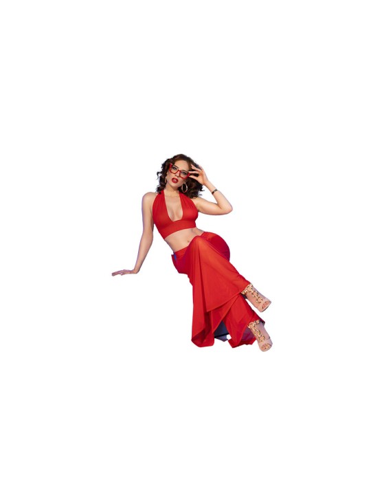 CHILIROSE - CR 4857 RODE TOP EN BROEK SET MAAT L