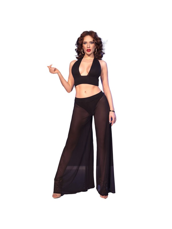 CHILIROSE - CR 4857 SET TOP E PANTALONI NERI TAGLIA XL