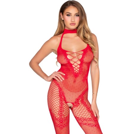 LEG AVENUE - 89336 Kruisloze bodystocking rood - één maat