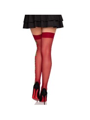 LEG AVENUE - BAS PORTE-JARRETELLES 1957 À FLEURS ROUGES - TAILLE UNIQU