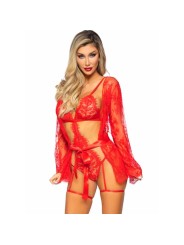 LEG AVENUE - 86123 ENSEMBLE PEIGNOIR ET PORTE-JARRETELLES ROUGE TAILLE