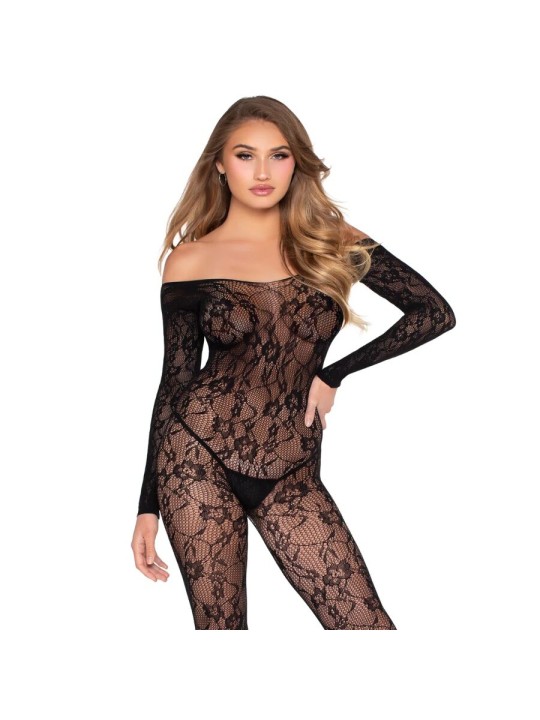 LEG AVENUE - 89366 BODYSTOCKING IN PIZZO NERO - TAGLIA UNICA