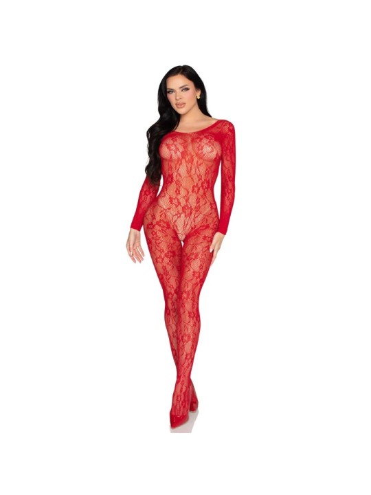 LEG AVENUE - 89366 LACE LINGERIE BODYSTOCKING RED - ONE SIZE