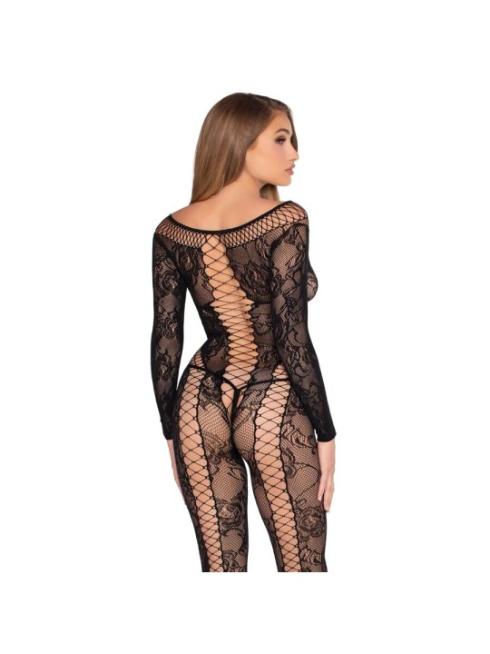 LEG AVENUE - 89369 NET & LACE JUMPSUIT ZWART - ONE SIZE
