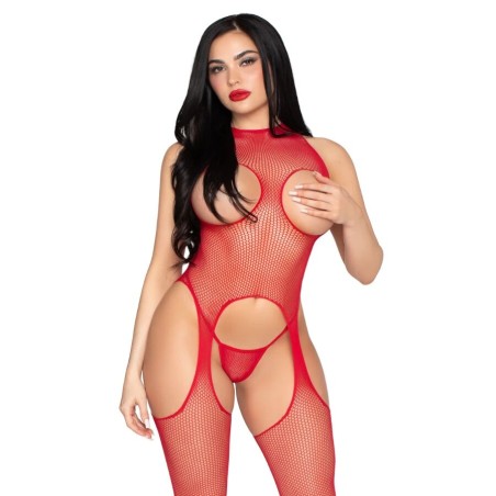 LEG AVENUE - 89374 BODYSTOCKING EN SLIPJE ZONDER CUPS, ROOD - ONE SIZE