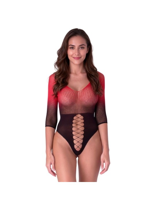 PASSION - BS118 BODYSTOCKING DE MALLA NEGRO Y ROJO