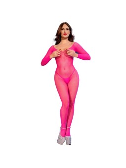 CHILIROSE - CR 4894 BODYSTOCKING IN RETE ROSA NEON S/M