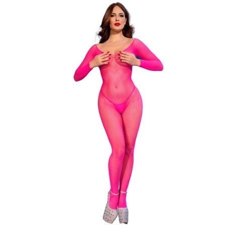 CHILIROSE - CR 4894 BODYSTOCKING IN RETE ROSA NEON S/M