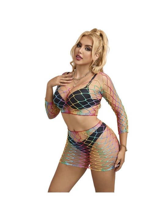 SUBBLIME - 952440 2-PIECE FISHNET SET LONG SLEEVE RAINBOW ONE SIZE