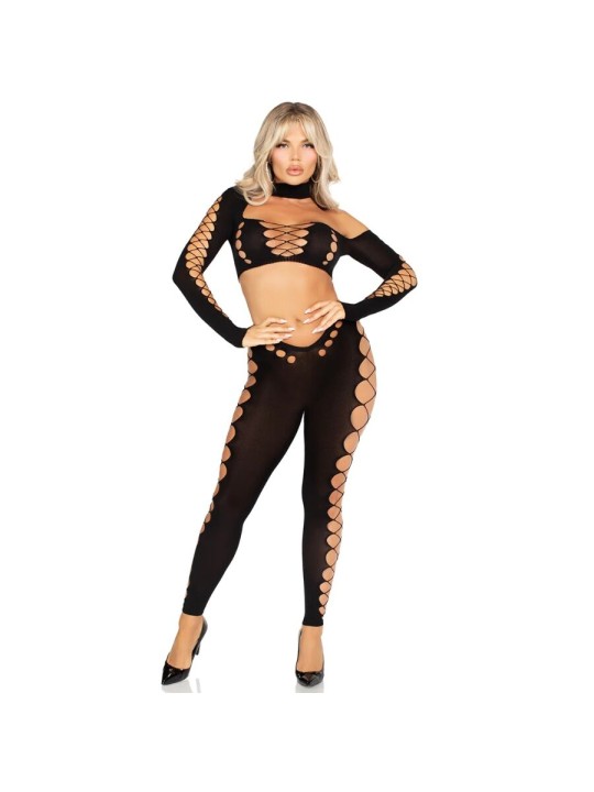 LEG AVENUE - CROP TOP Y LEGGINGS CUT-OUT SIN COSTURAS NEGRO