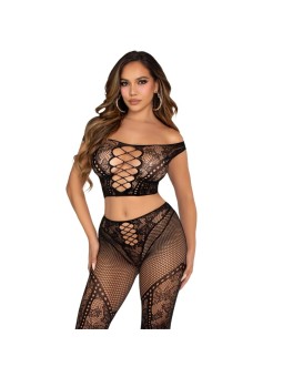 LEG AVENUE - CROP TOP ET LEGGING RÉSILLE ÉPAULES DÉNUDÉES NOIR