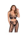 LEG AVENUE - 89368 CROP TOP DE RED Y ENCAJE CON MEDIAS NEGRO - TALLA Ú
