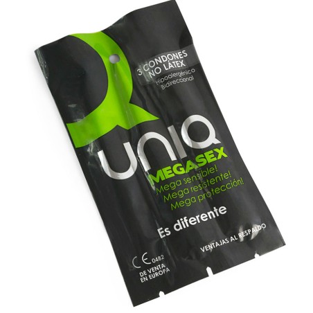 UNIQ - MEGASEX GEVOELIGE CONDOOMS MET KOUSENBAND LATEX VRIJ 3 STUKS