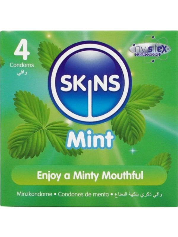 SKINS - PRESERVATIVOS PREMIUM SABOR MENTA PACK 4