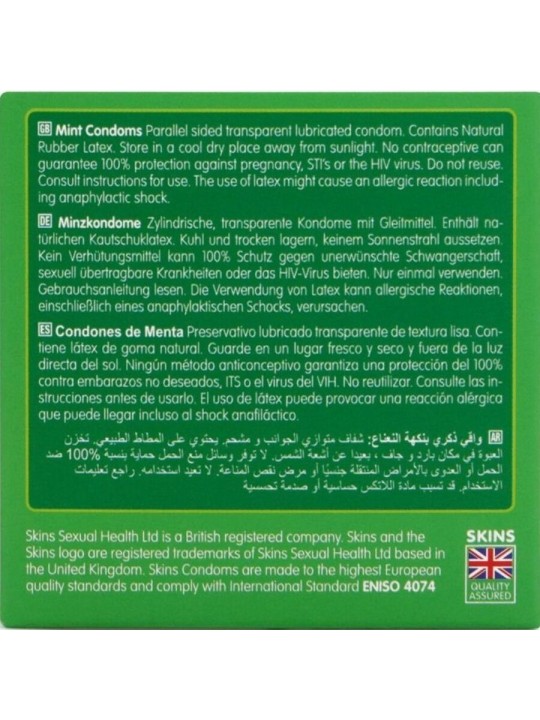 SKINS - PRESERVATIVOS PREMIUM SABOR MENTA PACK 4