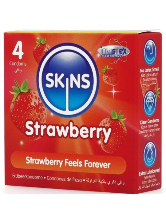 SKINS - PRESERVATIVI PREMIUM ALLA FRAGOLA CONFEZIONE DA 4