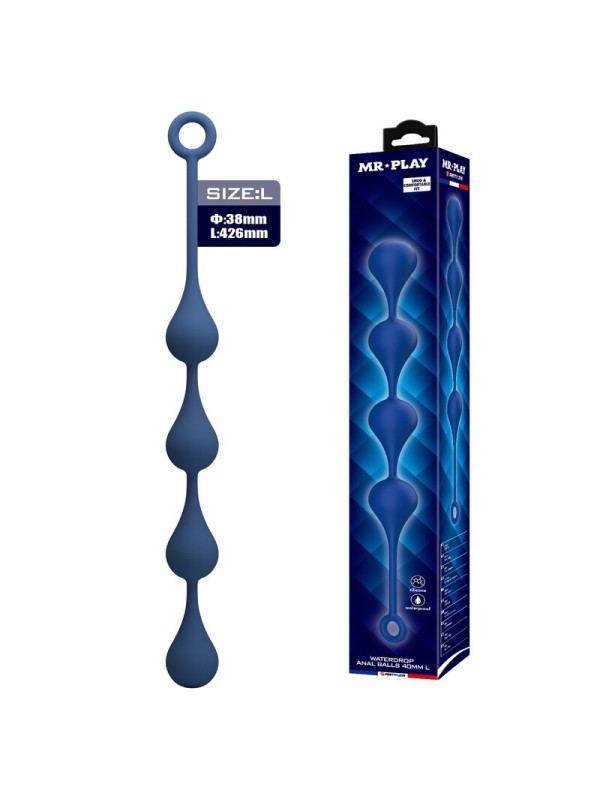 MR PLAY - PERLES ANALES EN SILICONE BLEU, TAILLE L (42,6 CM)