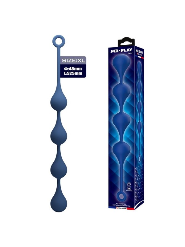 MR PLAY - PERLES ANALES EN SILICONE BLEU, TAILLE XL (52,5 CM)