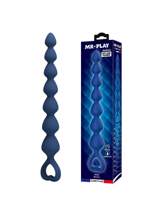 MR PLAY - PERLES ANALES EN SILICONE BLEU ET PLUG ANAL 26,7 CM
