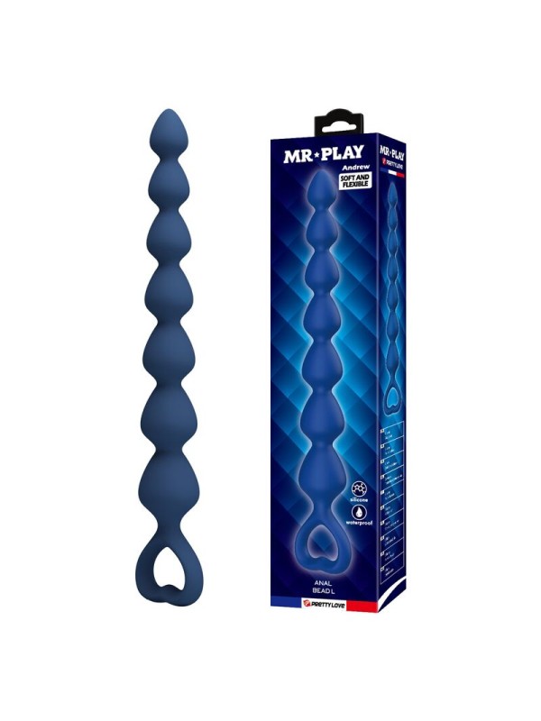 MR PLAY - PERLES ANALES EN SILICONE BLEU ET PLUG ANAL 26,7 CM