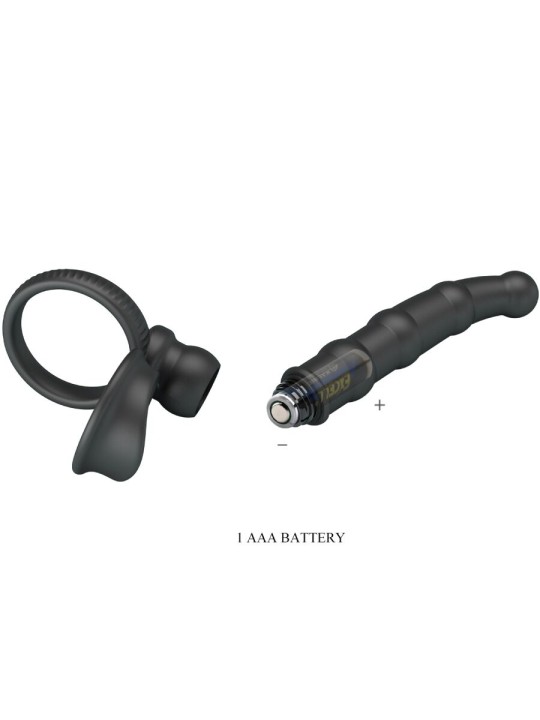 PRETTY LOVE - TATUM VIBRERENDE PENISRING MET PLUG 10 VIBRATIES ZWART