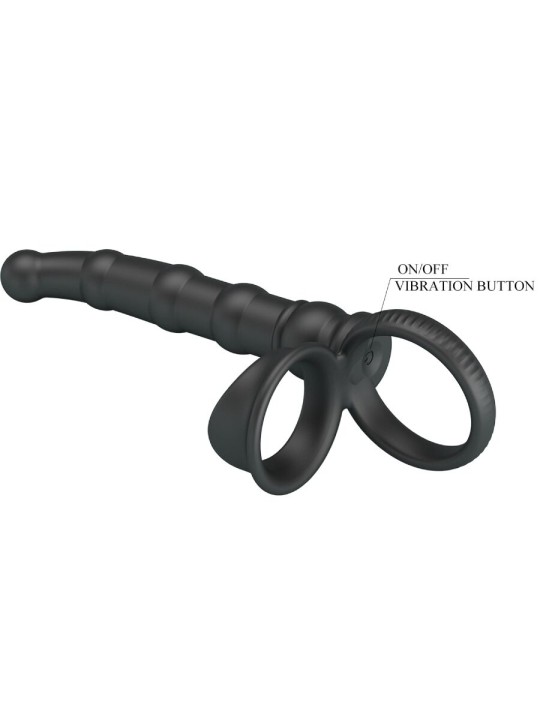 PRETTY LOVE - TATUM VIBRERENDE PENISRING MET PLUG 10 VIBRATIES ZWART