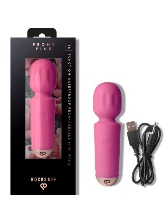 ROCKS-OFF - MINI RECHARGEABLE WAND 16 FUNCTIONS PEONY PINK