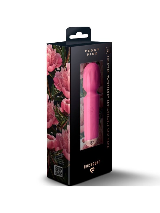 ROCKS-OFF - MINI BAGUETTE RECHARGEABLE 16 FONCTIONS ROSE PIVOINE