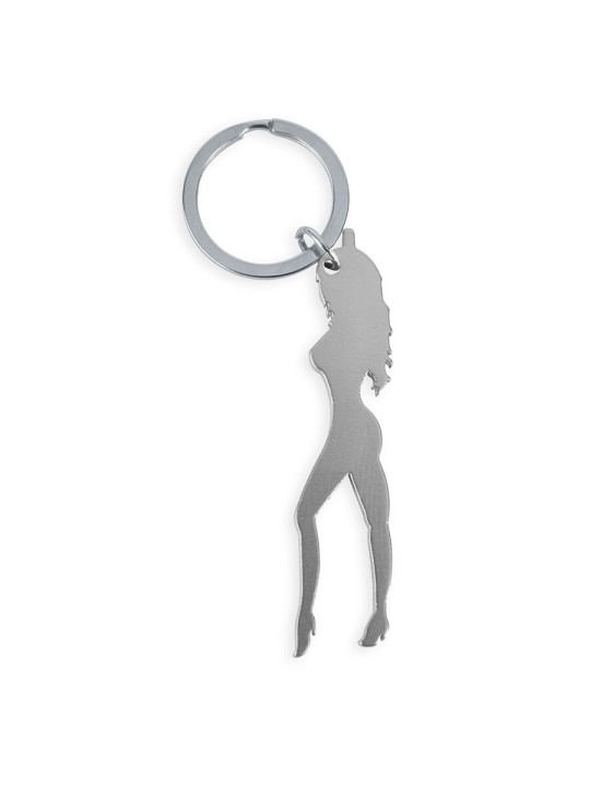 DIABLO PICANTE - LLAVERO CON SILUETA DE MUJER COLOR PLATA CON ABRIDOR 
