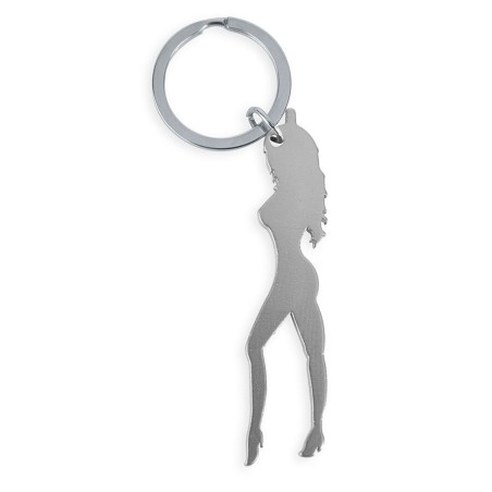 DIABLO PICANTE - LLAVERO CON SILUETA DE MUJER COLOR PLATA CON ABRIDOR 